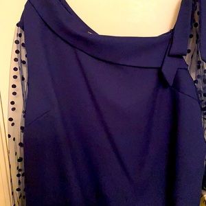Navy blue one shoulder tie blouse